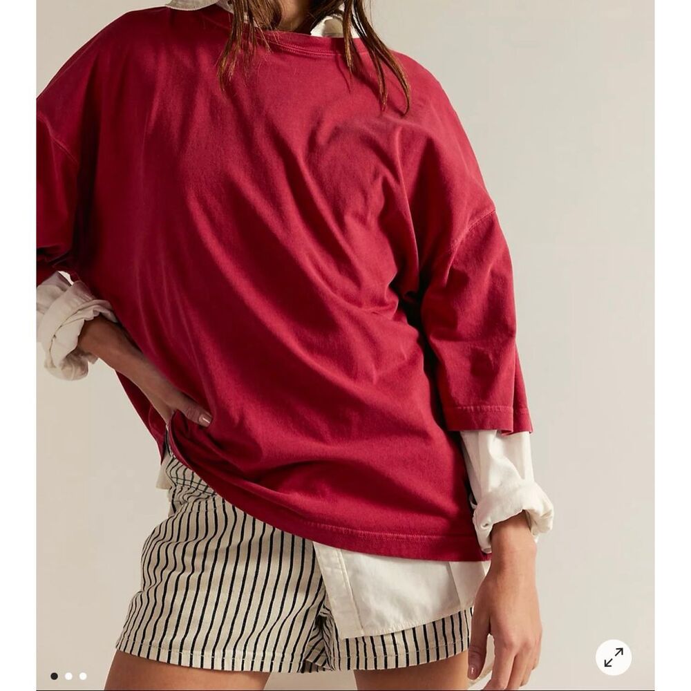 Free People We The Free Perfect Oversized Tee red XS NEW - Picture 4 of 5